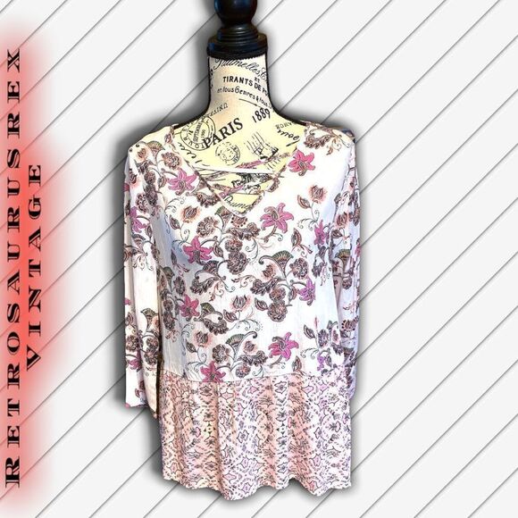 𝅺cloud Chaser Bohemian Pink Floral Ruffled Tunic, Small - Picture 5 of 6